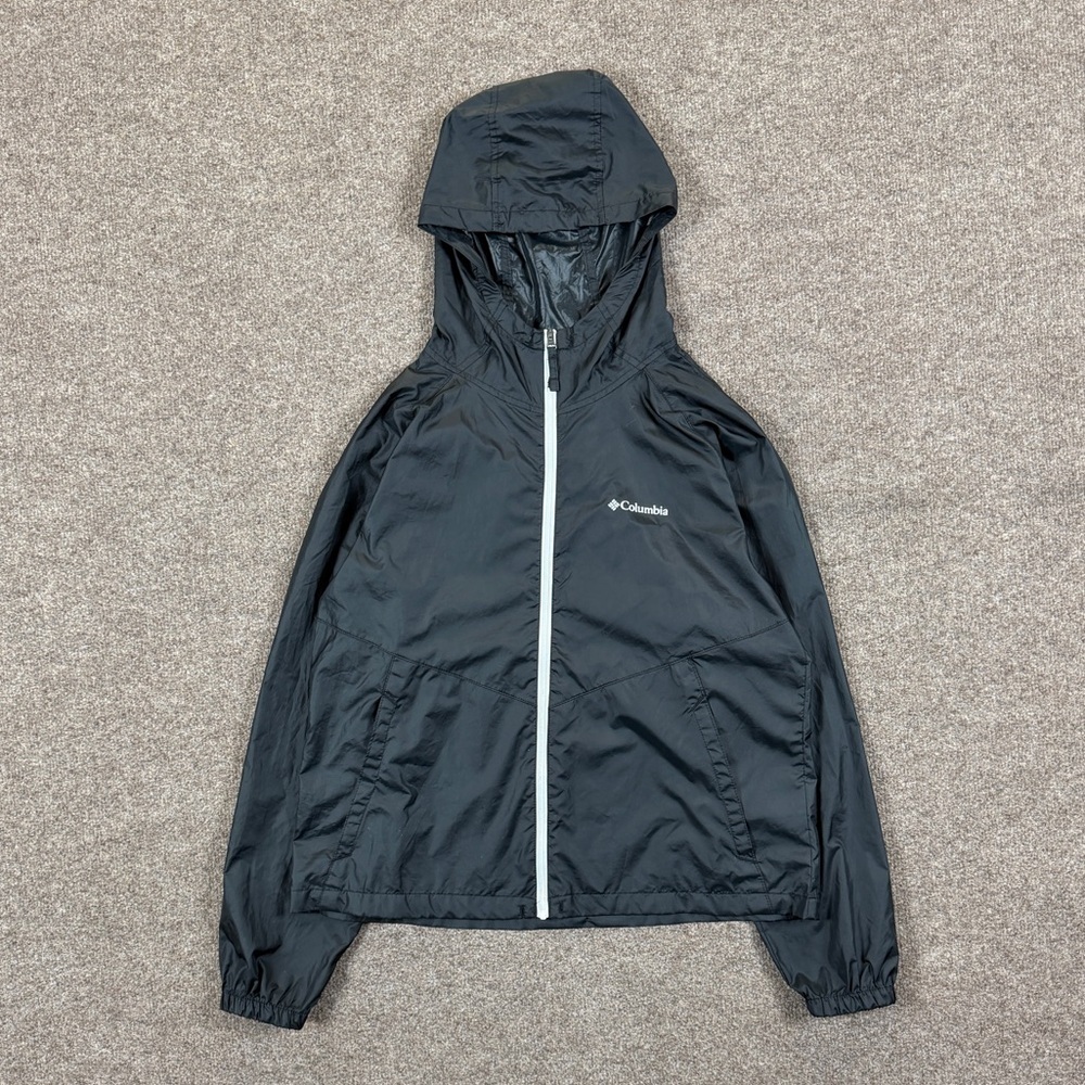 Columbia Sportswear Black Lightweight Hooded Windbreaker Full Zip Jacket Women M